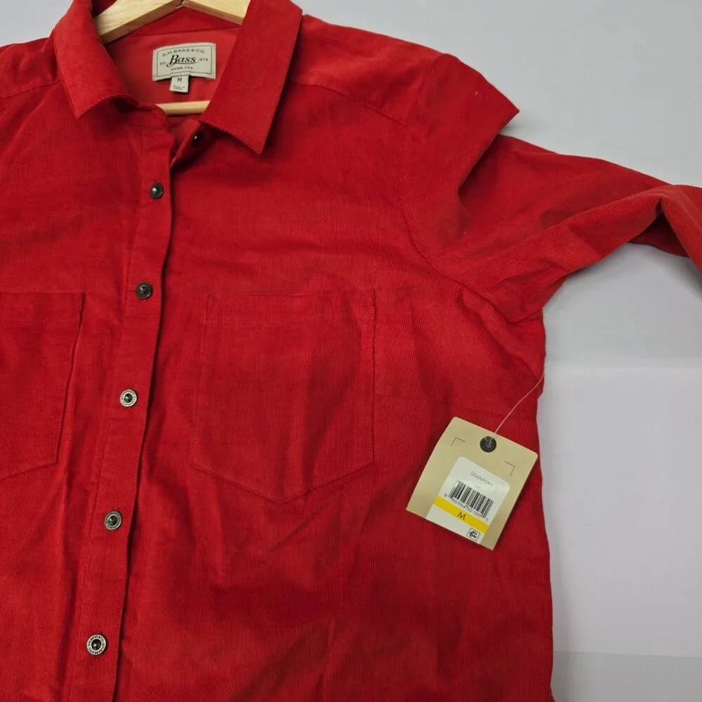 NWT G.H. Bass & Co. Red Corduroy Button-Up Shirt Dress - Medium - Picture 4 of 11